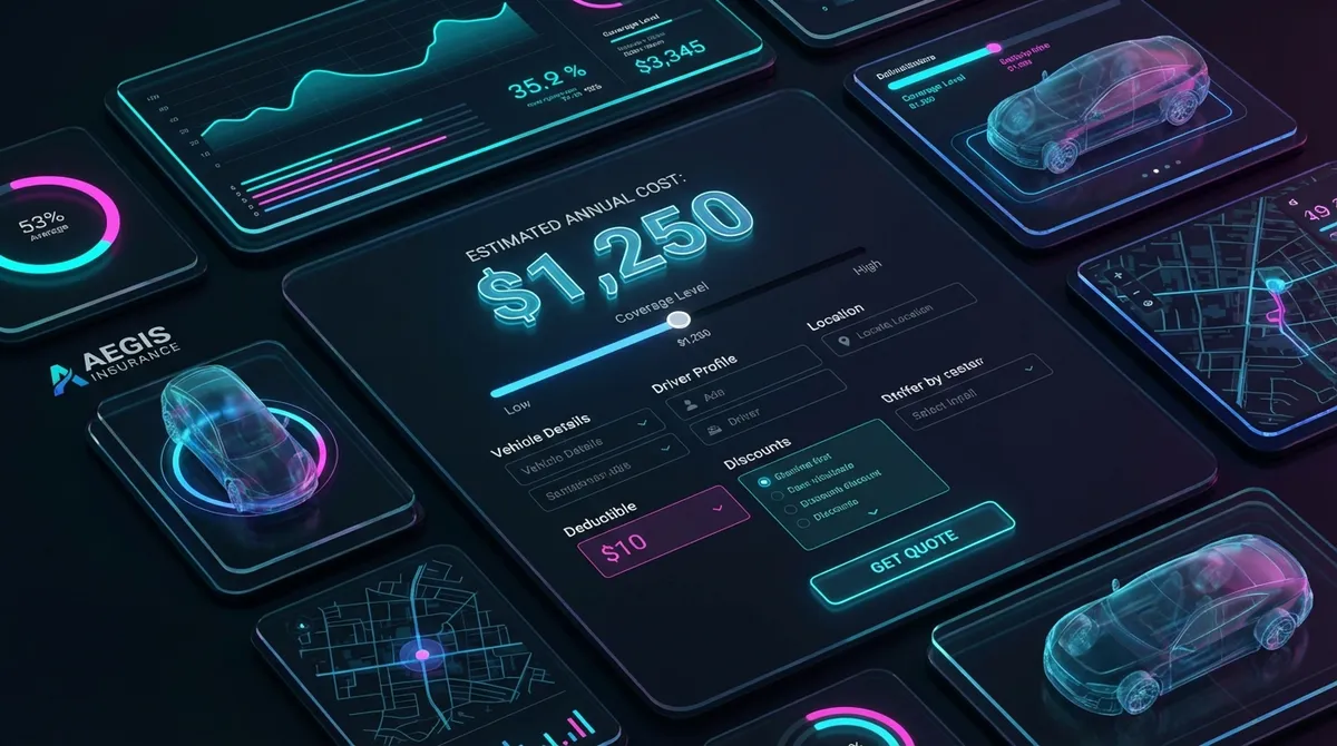 Futuristic dashboard analyzing car insurance risk factors and premium breakdown